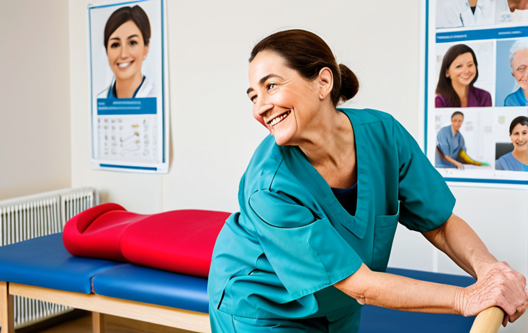 **

"A professional female physical therapist in a bright, modern rehabilitation clinic in Paris, France, fully clothed in modest scrubs. She's demonstrating a gentle stretching exercise to a smiling, fully clothed senior patient. The clinic features natural light and posters promoting healthy living. Safe for work, appropriate content, perfect anatomy, natural proportions, family-friendly, professional photography, high quality."

**