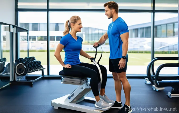 스포츠재활 교육기관 선택 기준 - **Prompt:** A dynamic scene inside a bright, state-of-the-art sports rehabilitation clinic. A highly...